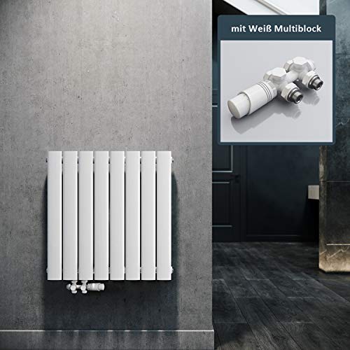 ELEGANT Design Heizkörper Horizontal mit Weiß Multiblock 630x616mm Einlagig Weiß Badezimmer/Wohnraum Paneelheizkörper Mittelanschluss Flachheizkörper von ELEGANT