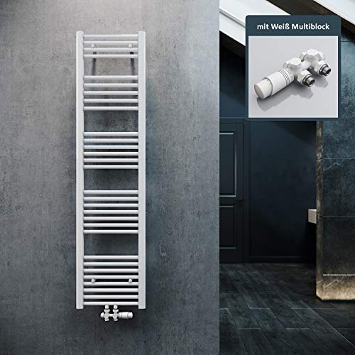 ELEGANT Heizkörper Bad 1600x400mm Weiß Badheizkörper Mittelanschluss Heizkörper Handtuchtrockner Handtuchwärmer mit Weiß Multiblock Thermostat von ELEGANT