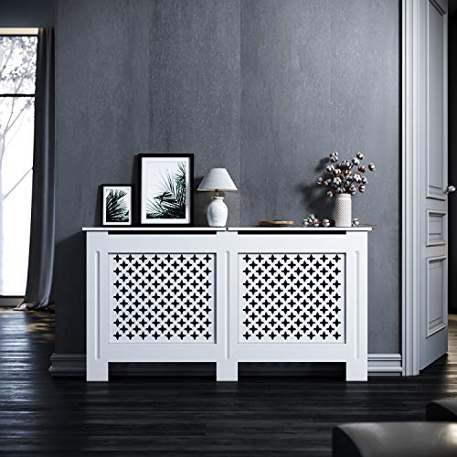 ELEGANT Heizkörperverkleidung Groß Modern Raute Lamell Weiß Lackiert Schrank Heizkörper Abdeckung für Wohnzimmer/Schlafzimmer/Küche von ELEGANT