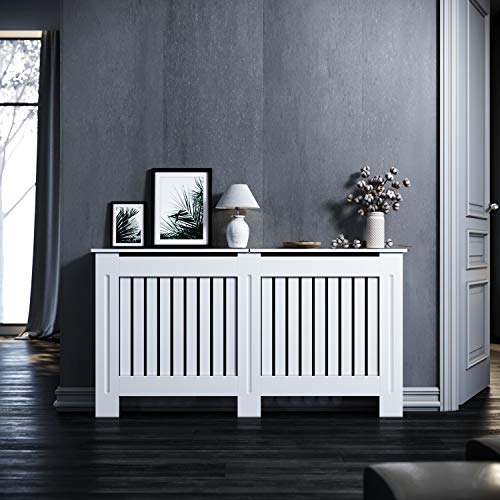 ELEGANT Heizkörperverkleidung, Holz, Weiß, Vertikal Lamell, Heizungsverkleidung, Heizkörperabdeckung, Groß, 152x19x81.5cm, GRCV15W-1. von ELEGANT