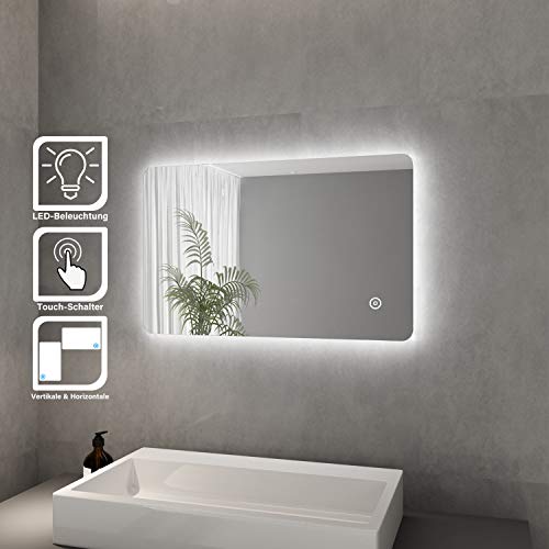 ELEGANT Badspiegel mit Beleuchtung Lichtspiegel LED Spiegel 80 x 50 cm kaltweiß IP44 Badezimmer Wandspiegel mit Touch-Schalter Badezimmerspiegel von ELEGANT