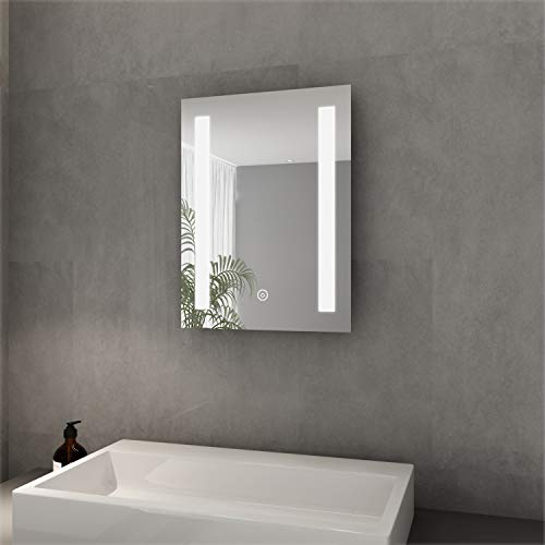 ELEGANT Badspiegel mit LED-Beleuchtung 50 x 70 cm Spiegel kaltweiß Energiesparend LED Badezimmer Wandspiegel Badezimmerspiegel mit Anti-Fog-Funktion von ELEGANT