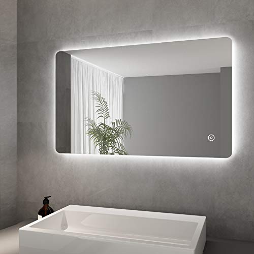 ELEGANT Wandspiegel Badezimmerspiegel LED Badspiegel mit Beleuchtung 100x60cm mit Touch Schalter und Beschlagfrei, kaltweiß 6400K von ELEGANT