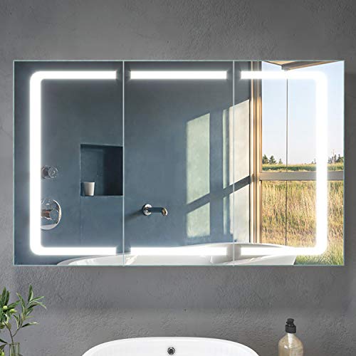 Sonni LED-Spiegelschrank 3-türig 105 x 65 x 13 cm Badezimmer-Spiegel Wandschrank Bad-Schrank mit Beleuchtung und Steckdose von ELEGANT