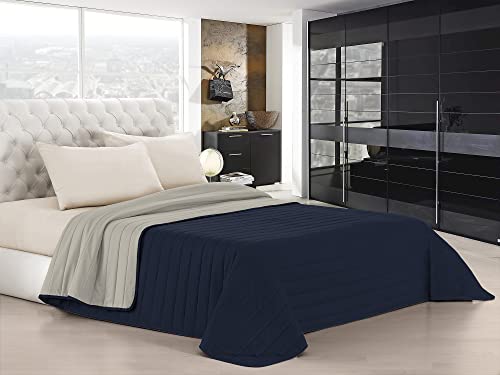 Italian Bed Linen Elegant Sommer Steppdecke dunkel blau/hell grau, 100% Mikrofaser, 170x270cm von Italian Bed Linen