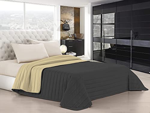 Italian Bed Linen Q-EL-1P Elegant Sommer Steppdecke Creme/dunkel grau, 100% Microfiber, 170x270cm von Italian Bed Linen