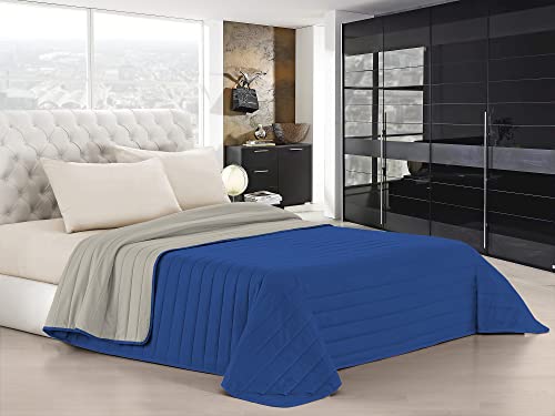 Italian Bed Linen Elegant Sommer Steppdecke, 100% Mikrofaser, ROYAL BLAU/HELL GRAU, 220x270cm von Italian Bed Linen