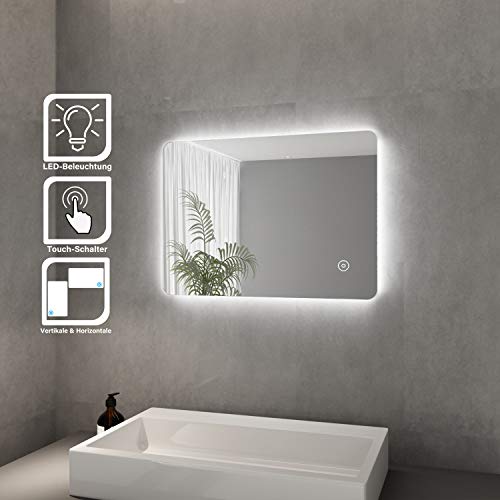 ELEGANT Led Badspiegel 50x70 cm Badspiegel mit Beleuchtung und Touchschalter ​kaltweiß Badezimmer Wandspiegel Energiesparend LED Badezimmerspiegel IP44 von ELEGANT