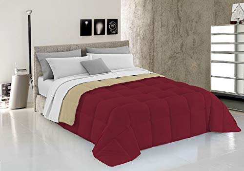 Italian Bed Linen Wintersteppdecke Elegant, Mikrofaser, Bordeaux/Creme, 260x260cm von MB HOME ITALY