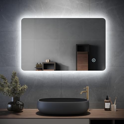 Eleganter Badezimmerspiegel, beheizt, beleuchtet, mit LED-Beleuchtung, Nebel und Sensor, IP44, Aluminiumlegierung, 800 x 500 mm Spiegel., 800 x 500 mm von ELEGANT