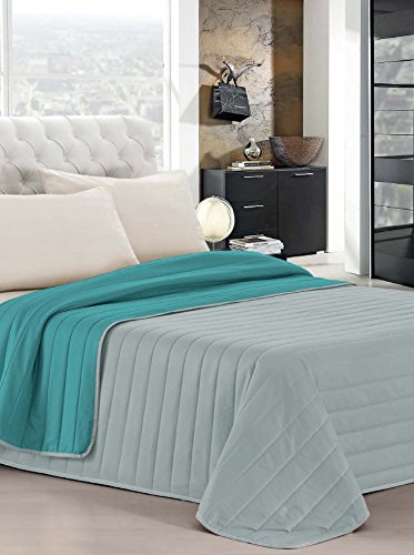 Italian Bed Linen Estivo Einzelbett, Leinen, Aqua/Grau, 170 x 270 cm von Italian Bed Linen