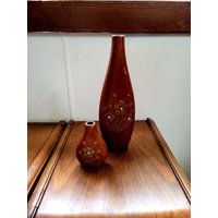 Mid Century Holz Aussehen Vase Keramik Mcm Deco Passende Paar von ElegantBuyDesigns