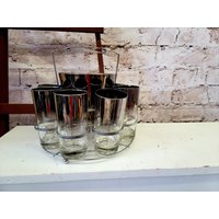 Mid Century Silver Fade 8 Große Gläser Eiskübel Chrom Caddy Barware Becher Mcm von ElegantBuyDesigns