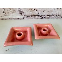 Vintage "Haeger" Keramik Kerzenständer 1334 Rosa Grau Mcm Mid Century von ElegantBuyDesigns