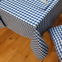 Tischdecke in Gingham-Blau, Traditionelles Picknick-Karomuster Bluebell-Weiß, Läufer-Servietten-Tischsets von ElegantHomeOnline