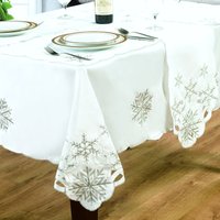 Schneeflocke Tischdecke Sortiment, Gestickter Schnee Laser-Schnitt Detaillierung Bogenkanten Kante, Weiß Silber Grau, Läufer-Servietten Schneeflocke Tischdecke Sortiment, Gestickter Schnee Laser-Schnitt Detaillierung Bogenkanten Kante, Weiß Silber Grau, Läufer-Servietten von ElegantHomeOnline