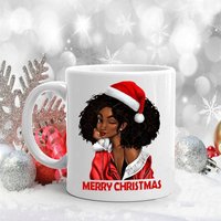 Personalisierte Afro Frau Weihnachtstasse, Weihnachten Heiße Schokolade, Filmbecher, Weihnachtsgeschenk von ElegantTreatsuk