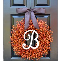 Bestselling Wetterfester Orange Beeren Herbstkranz, Herbst Outdoor Monogramm Kranz Danksagungskranz, Dekor Mit Wetterfesten von ElegantWreath