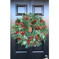 Fast Ship Magnolia Eukalyptus Kiefer Weihnachtskranz Haustür Urlaub Kranz Künstliche Wasserdichte Winter Außen Tür 24 In von ElegantWreath
