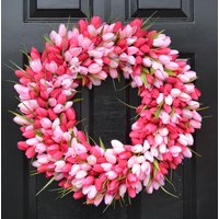 Frühlingskranz - Rosa Mini Tulpe Türkranz Für Den Frühling Muttertagsgeschenk Sommerkranz Geschenk Sie von ElegantWreath