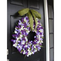 Frühlingskranz - Tulip Frühlingskranz, Kranz Für Tür Frühling, Benutzerdefinierte Farben Und Band, 24-Zoll-Frühlingskranz, Türkranz von ElegantWreath