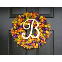 Monogramm Buchstabe Tulpe Kranz - Frühlingskranz Benutzerdefinierte Farben Und Größen - Original Kranz von ElegantWreath