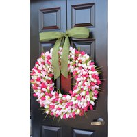 Personalisierter Frühlingskranz - Rosa Tulpenkranz - Muttertagskranz - Valentinstagskranz von ElegantWreath