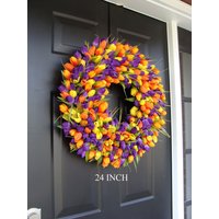 Personalisierter Frühlingskranz - Türkranz - Benutzerdefinierte Farben - Tulpenkranz - Sommerkranz - Outdoor Frühlingsdekor von ElegantWreath