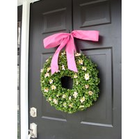 Rosa Boxwood Frühlingskranz - Brustkrebsbewusstsein Sommerkranz Jahreskranz 16 Zoll Dargestellt Andere Größen Erhältlich von ElegantWreath