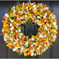 Sonnige Tulpe Frühlingskranz - Tulpenkranz Jahreskranz Türkranz Osterkranz von ElegantWreath
