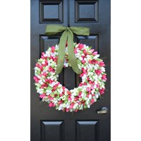 Tulpen Frühlingskranz - Frühlings- Dekor Geschenk Für Sie Muttertagsgeschenk Osterkranz Outdoor-Kranz Sackleinen-Kranz von ElegantWreath