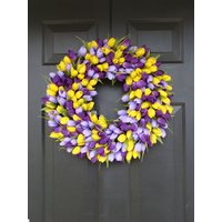 Tulpen Frühlingskranz - Frühlingsdekoration-Frühlingstulpenkranz, Individuelle Farben Und Größen, Türkranz, Lila Kranz - Der Original Tulpenkranz von ElegantWreath
