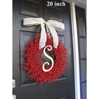Weihnachtsdekor-Weihnachtskranz-Haustür-Urlaubsdekoration-Weihnachtsdekoration-Urlaubsdekor-Monogramm Beere Weihnachtskranz von ElegantWreath
