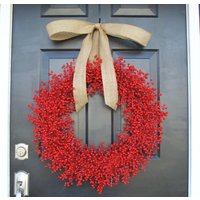Wetterfest Beere 24 Zoll Dargestellt Rot Weihnachtskranz - Urlaub Kranz Weatherproof, Designer Ribbon 14-24-Zoll-Größen Erhältlich von ElegantWreath