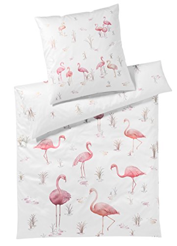 Elegante Mako Satin Bettwäsche Flamingo 2232-007-155x220-40x80 ecru von Elegante