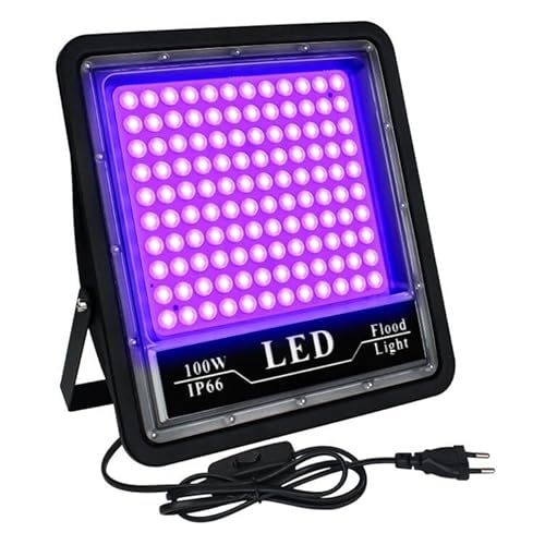 100W UV Schwarzlicht Strahler, 395-405NM LED Schwarzlichtlampe,IP66 Wasserdicht UV Flutlicht mit Stecker,UV Fluter für Black light Party,GLOW,Fluoreszierende Malerei,Körperbemalung,Halloween von Eleganted