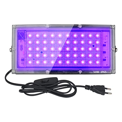 50W LED Schwarzlicht Strahler, UV Fluter mit Stecker, IP65 Wasserdicht Schwarzlichtlampe, Fluoreszenz Blacklight mit Schalter, UV Scheinwerfer Partylicht für Bar, Neonfarben, Party Deko von Eleganted