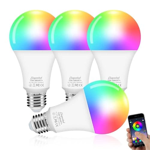 Alexa Glühbirnen E27 Smart LED Lampe,10W WiFi Farbwechsel LED RGB Bulb 16 Millionen Farben,App Steuern Dimmbare Birne Lampe Warmweiß (2700K) Kaltweiß (6500K),4pcs von Eleganted