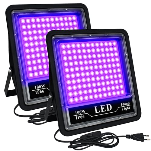 Eleganted 2pcs 100W UV Schwarzlicht Strahler, 395-405nmLED Schwarzlichtlampe,IP66 Wasserdicht UV Flutlicht für Black light Party,GLOW,Fluoreszierende Malerei,Körperbemalung,Halloween von Eleganted