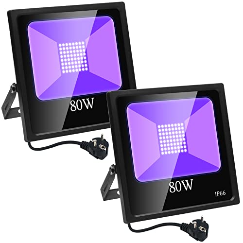 Eleganted 2pcs 80W LED Schwarzlicht IP66 Licht Beleuchtung LED Strahler Flutlicht für Partys, Ultraviolette Schwarzlichtlampe für Fluoreszierende Körperfarbe, DJ-Disco, Neonglühen von Eleganted