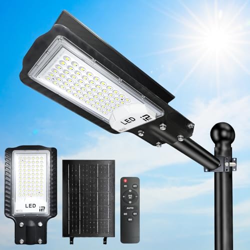 Eleganted LED Solar Straßenlaterne für Außen, 10000LM Solarlampe Außen mit Fernbedienung, Solar Straßenlampe Wandleuchte, IP66 Wasserdicht 6500K LED Außenlampe für Gärten Straßen Garage von Eleganted