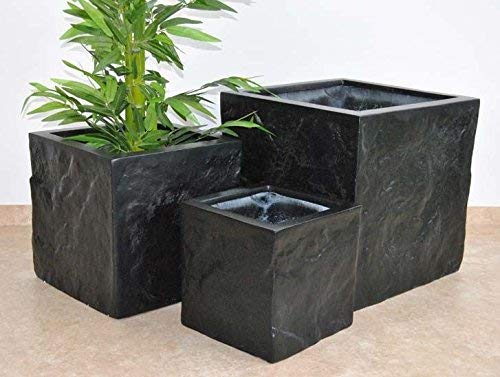 Blumenkübel Fiberglas Stein-Optik quadratisch 30x30x30cm elegant schwarz-matt. von Elegant Einrichten