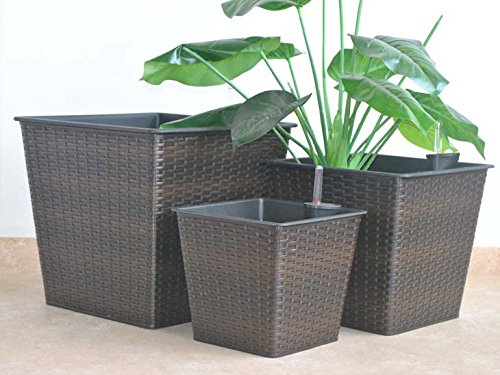 Elegant Einrichten Blumenkübel quadratisch, konisch Polyrattan 34x34x31cm Coffee braun. von Elegant Einrichten