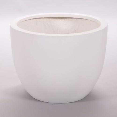 Eleganteinrichten Pflanzkübel; Blumenkübel; Pflanztopf; Blumentopf; Fiberglas, rund konisch D50xH38cm Perlmutt Weiß. von Eleganteinrichten