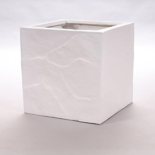 Elegant Einrichten Blumenkübel Fiberglas Stein-Optik quadratisch 30x30x30cm weiß. von Elegant Einrichten