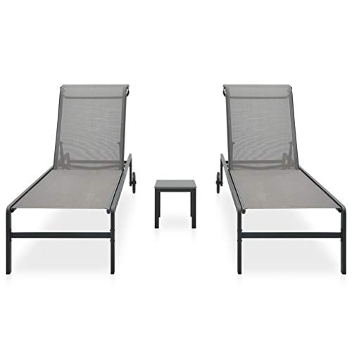 2 STK. Sonnenliegen mit Tisch aus Textilene und Stahl - Langlebiges Gartenbett für Terrasse und Garten - Perfekt für Entspannung und Sonnenbaden von Eleganz