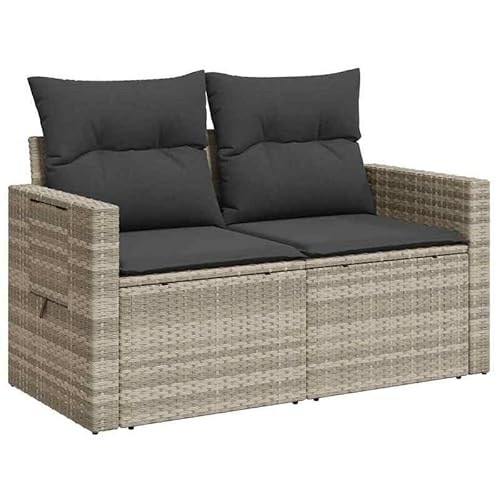2-Sitzer Gartensofa aus PE-Rattan mit Kissen - Modernes Gartensitzmöbel für Terrasse & Balkon - Wetterfest & pflegeleicht - Pulverbeschichteter Stahlrahmen - Hellgrau 2-Sitzer Gartensofa aus PE-Rattan mit Kissen - Modernes Gartensitzmöbel für Terrasse & Balkon - Wetterfest & pflegeleicht - Pulverbeschichteter Stahlrahmen - Hellgrau von Eleganz