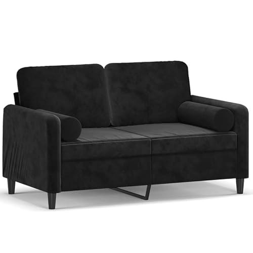 2-Sitzer-Sofa Futon mit Zierkissen - Modernes Samt Sofa 120 cm Schwarz für Wohnzimmer & kleine Räume - Bequem & langlebig von Eleganz