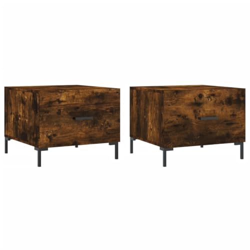 2er Set Couchtische aus Räuchereiche & Eisen | Modernes Design 50x50x40 cm | Stabiles Holzwerkstoff für Wohnzimmer & Balkon | Platzsparend & Langlebig von Eleganz