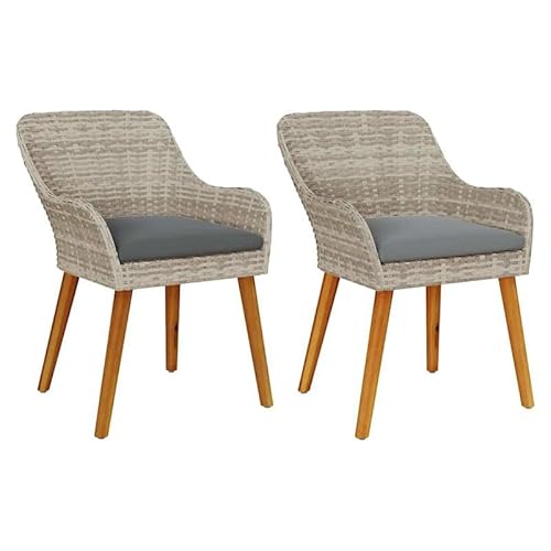 2er-Set Gartenstühle aus Poly-Rattan - Hellgrau 55x62,5x82 cm - Leicht & Wetterfest - Perfekt für Terrasse, Balkon und Garten von Eleganz
